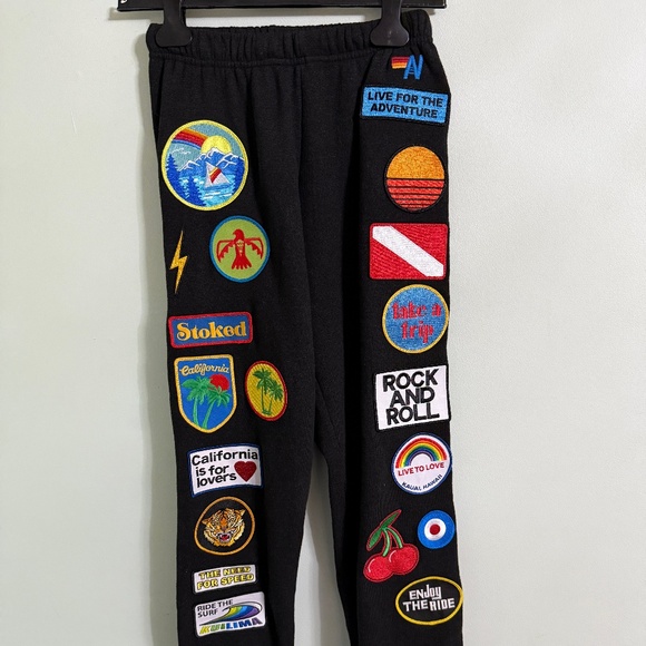 NWT Aviator Nation Vintage Patch Black Sweatpants X-Small - Picture 2 of 9